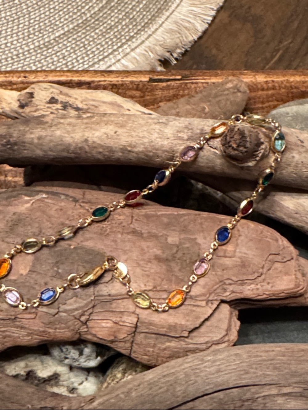 Gold Plated Multicolor Gemstone Link Anklet- Women Jewelry